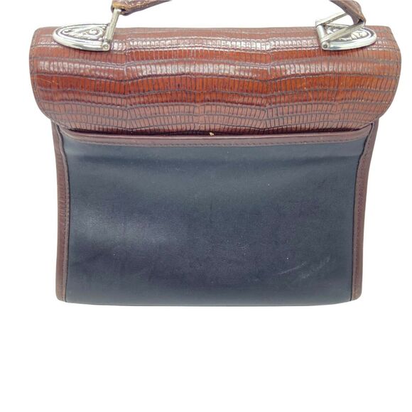 Brighton Handbag Purse Retro Women's Black Brown Leather Classic 8"x 9"x 3.5" - Picture 6 of 16
